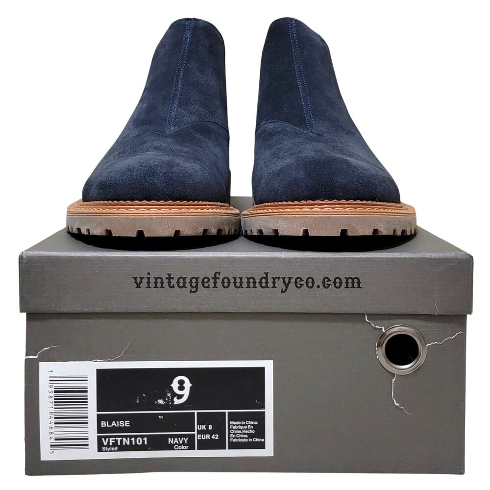 Vintage Foundry Co Men Blaise Chelsea Ankle Boots Size US 9M Navy Blue Suede - Picture 5 of 5